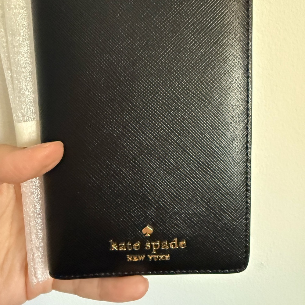 NWT Kate Spade Black Passport/Card Holder with Gold Logo